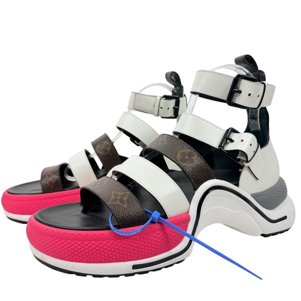 Louis Vuitton Archlight Leather Monogram Sandals White Pink Size 41 - Picture 3 of 10